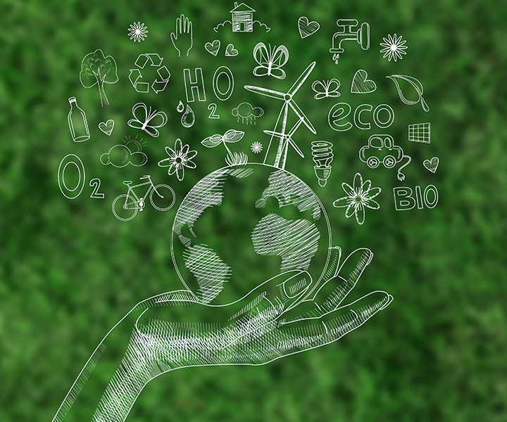 Imagen de mano sosteniendo planeta tierra -diseño en solo línea- fondo lleno de hojas verdes Imagen de mano sosteniendo planeta tierra -diseño en solo línea- fondo lleno de hojas verdes