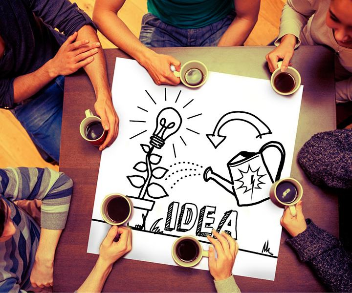 Territorios y marcas de la práctica en responsabilidad social en el Eje Cafetero Mesa de trabajo de jóvenes, con ilustración que hace referencia a cosechar ideas