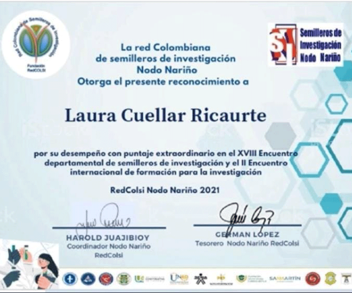 Estudiante del Centro Regional Pasto, Laura Cuellar obtine reconocmienoto por desempeño académico en investigación reconocimiento a Laura Cuellar del Centro Regional Pasto