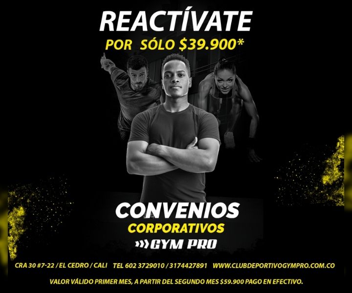 El área de Deporte del Centro Regional Cali adelanta convenios para la comunidad académica Pieza promocional convenio Gym Pro UNIMINUTO