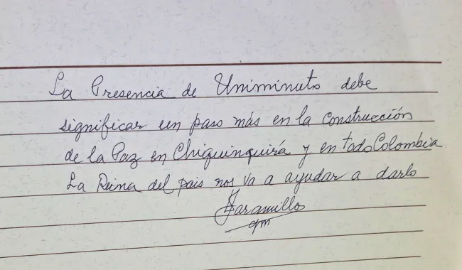 Mensaje Padre Diego Jaramillo, cjm, Libro de la Paz Chiquinquirá