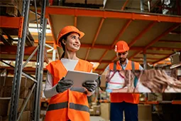 Inspectores en fabrica con implementos de trabajo
