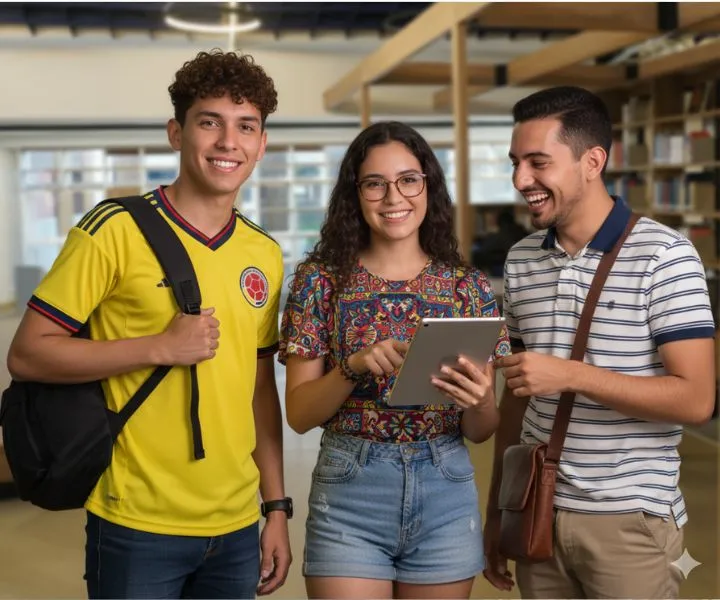 estudiantes de UNIMINUTO con cuadernos y maletas